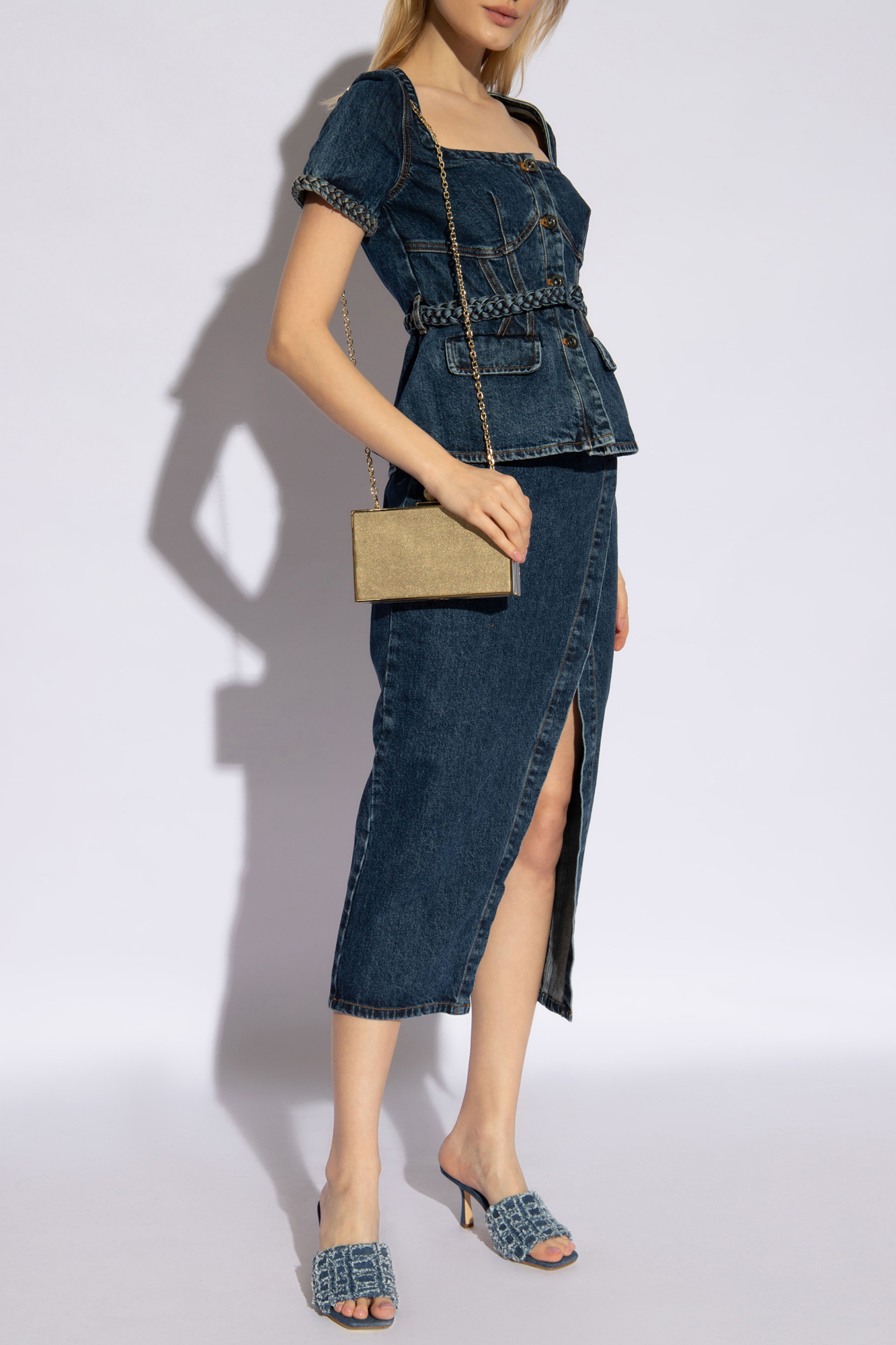 ワンピース SELF PORTRAIT Women Mid Skirts SS25092M NAVY Blue self-portrait Navy Rhinestone Pinstripe Midi Skirt | REVERSIBLE